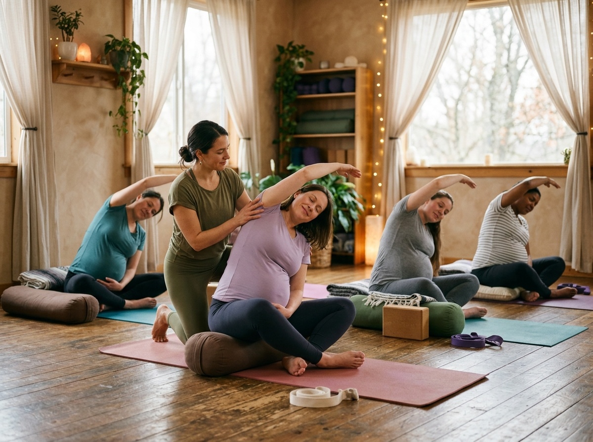 Prenatal yoga class for expectant mothers